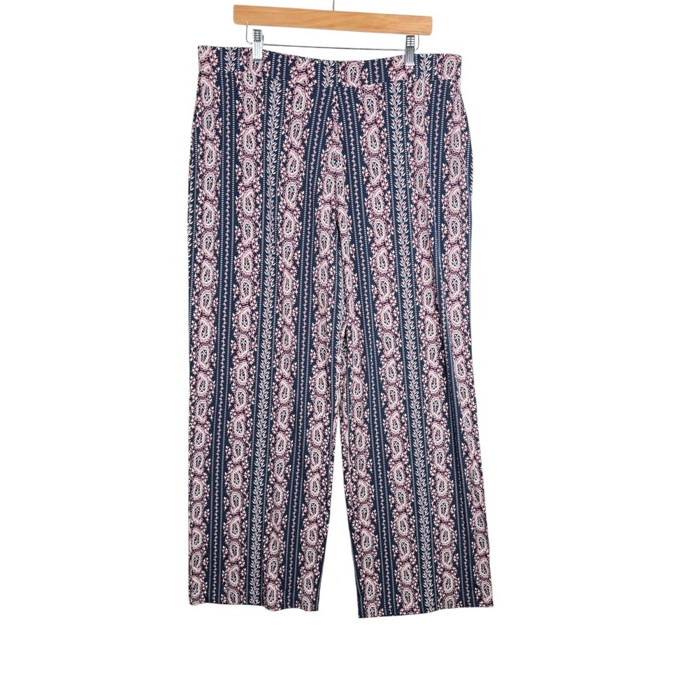 New Style&Co Wide Leg Printed Mid Rise‎ Comfort Waist Pants size XL Black/Pink